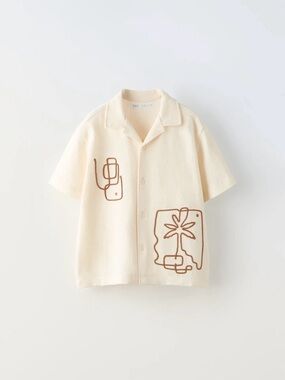 Zara Boys Cream Textured Collar Shirt